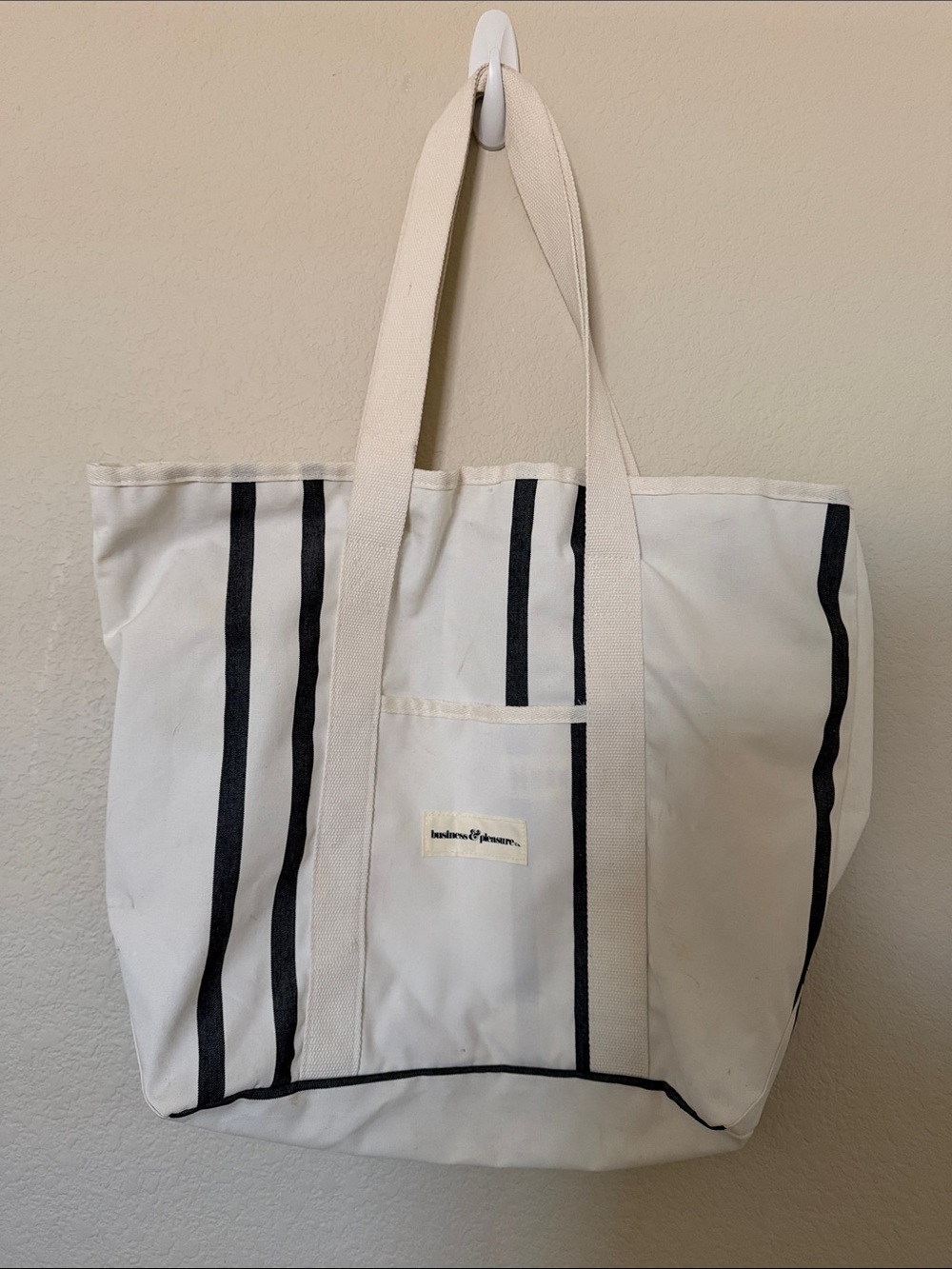 Striped Canvas Tote Bag in Cream and Black